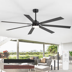 Large 72" Modern Ceiling Fan with LED Light and Remote, 7 Reversible Black/Dark Walnut Blades, Quiet DC Motor, 6-Speed Reversible Airflow, 3-Color Temperature, Includes 6"/12"/24" Downrods for Sloped or Flat Ceilings