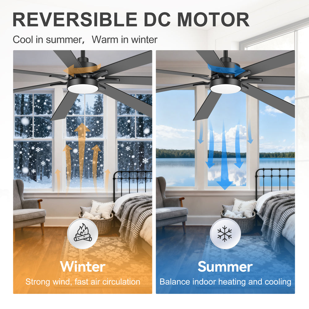 Breezary 72" 7-Blade Silent DC Motor Modern Ceiling Fan with 3-CCT LED Light - Black (3 Downrods Included)