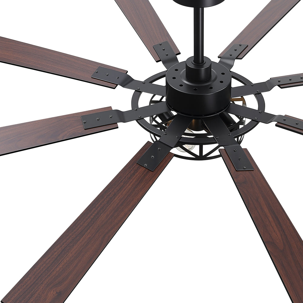 65” Ceiling Fan with Light, 8-Blade Ceiling Fan, Metal Cage Light Kit, Dual-Finish Plywood Blades, DC Motor, 6 Speeds, Remote Control, 2*E26 Bulbs Base, Downrod Mount, Modern Indoor Ceiling Fan for Living Room & Bedroom