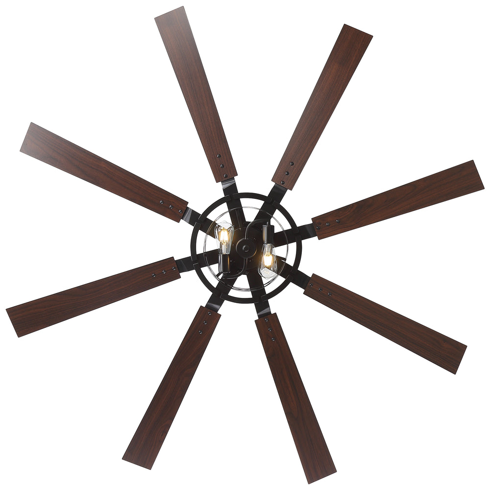 65” Ceiling Fan with Light, 8-Blade Ceiling Fan, Metal Cage Light Kit, Dual-Finish Plywood Blades, DC Motor, 6 Speeds, Remote Control, 2*E26 Bulbs Base, Downrod Mount, Modern Indoor Ceiling Fan for Living Room & Bedroom