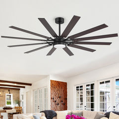 72”/80” Large Ceiling Fan with Light, Modern LED Ceiling Fan with 10/12 Plywood Blades, DC Motor, 3000–4000–6000K 3-Color Light, Dual-Finish Blades, Remote Control, Downrod Mount, Reversible Airflow for Large Indoor Spaces