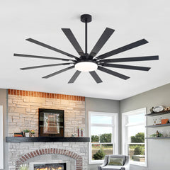 72” Ceiling Fan with Light,Modern 12-Blade LED Ceiling Fan with Remote,3000K/4000K/6000K with Light Memory Function,DC motor, Dual-finish Plywood Blades, Full-function Remote Control, reversible airflow, and 6”/12”/24” Downrods for Large Indoor Spaces