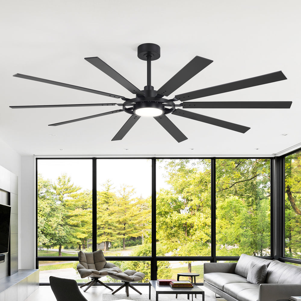 Breezary 72"/80" 10-Blade Silent DC Motor Industrial Ceiling Fan with 3-CCT LED Light (Multi-Size)