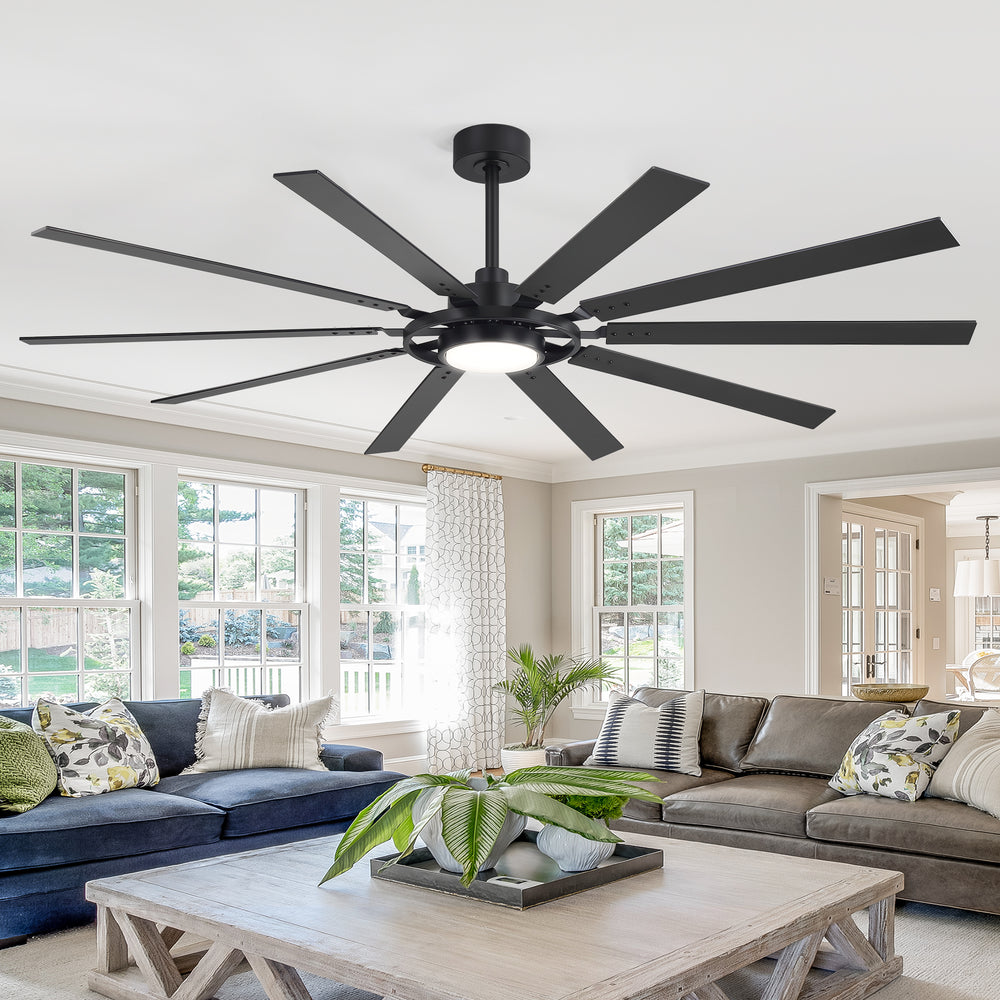 Breezary 72"/80" 10-Blade Silent DC Motor Industrial Ceiling Fan with 3-CCT LED Light (Multi-Size)