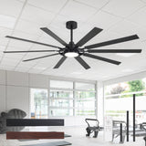 Noirframe 72 80 inch large black 10-blade ceiling fan with light in a home gym