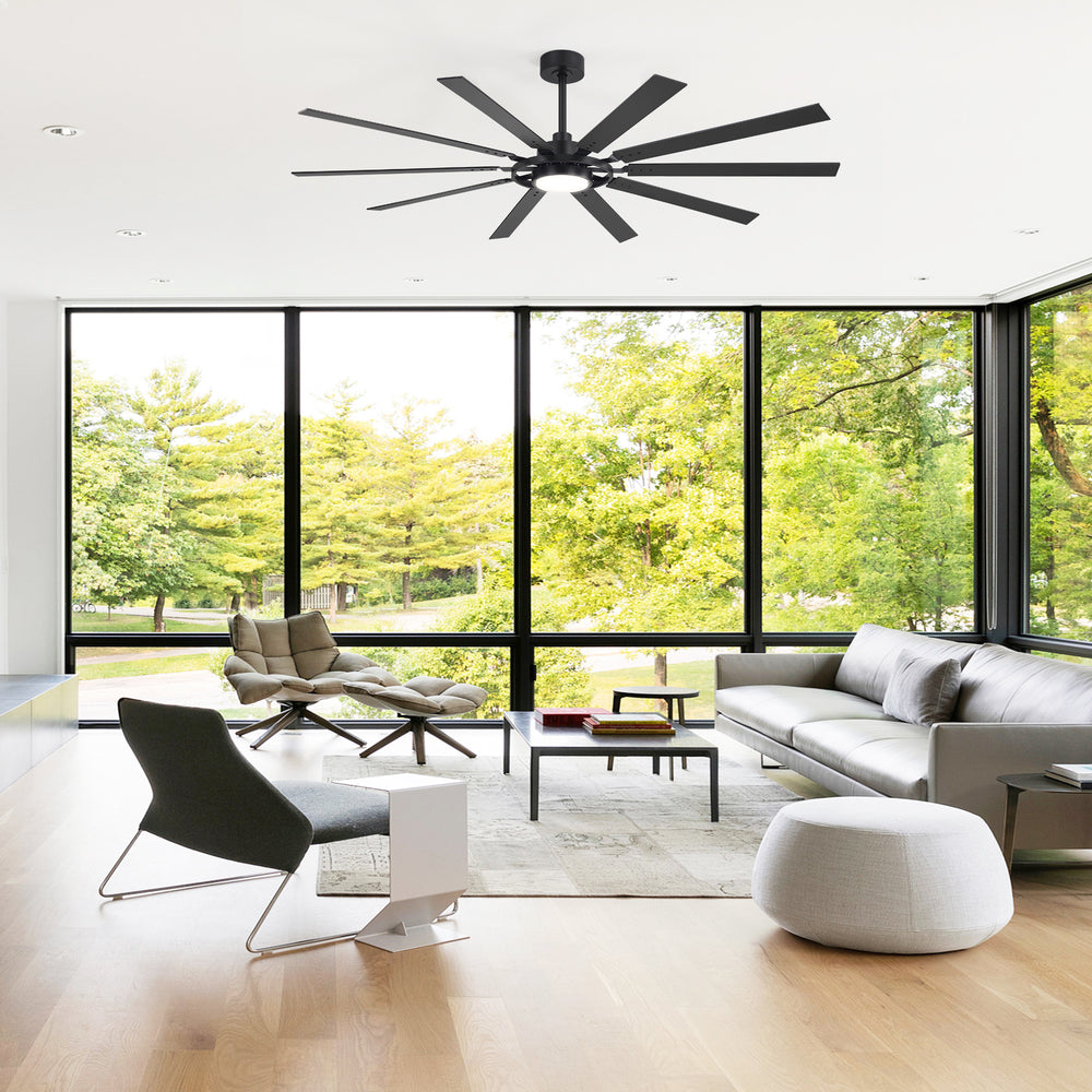 Breezary 72"/80" 10-Blade Silent DC Motor Industrial Ceiling Fan with 3-CCT LED Light (Multi-Size)