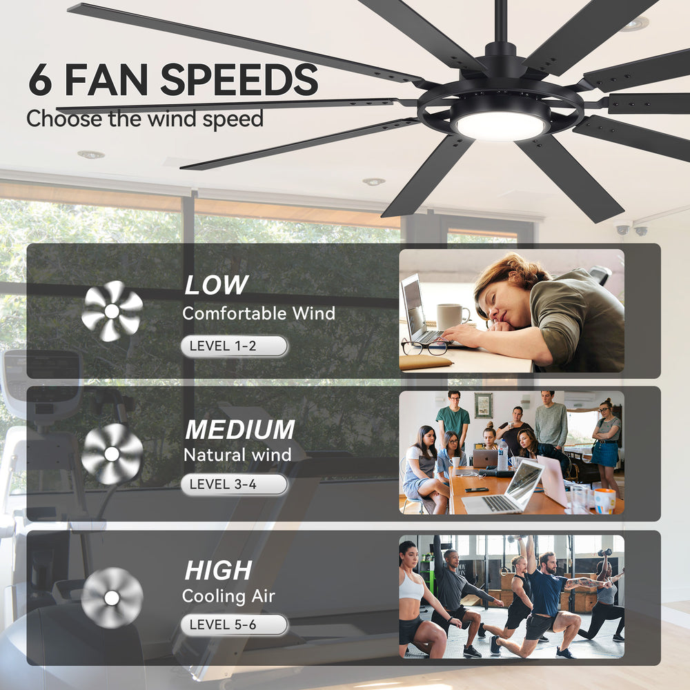 Breezary 72"/80" 10-Blade Silent DC Motor Industrial Ceiling Fan with 3-CCT LED Light (Multi-Size)