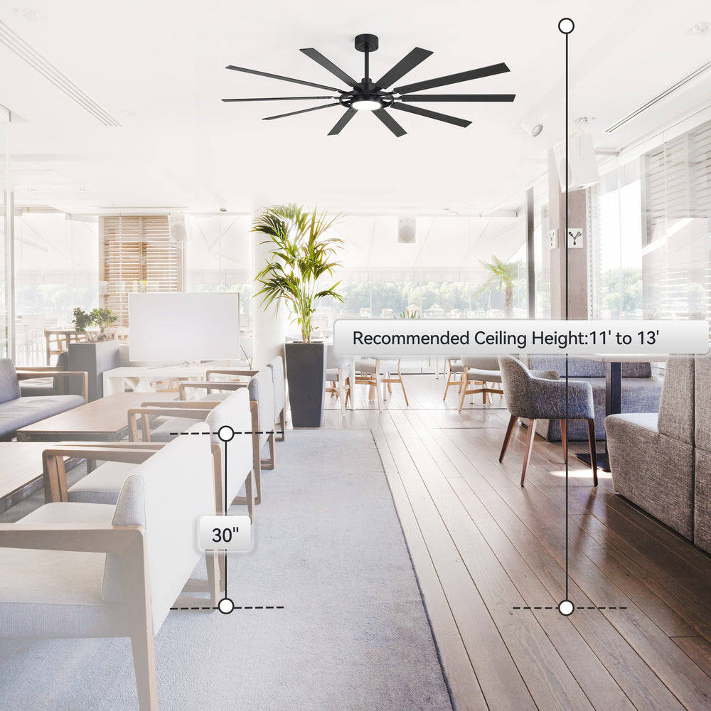 Breezary 72"/80" 10-Blade Silent DC Motor Industrial Ceiling Fan with 3-CCT LED Light (Multi-Size)