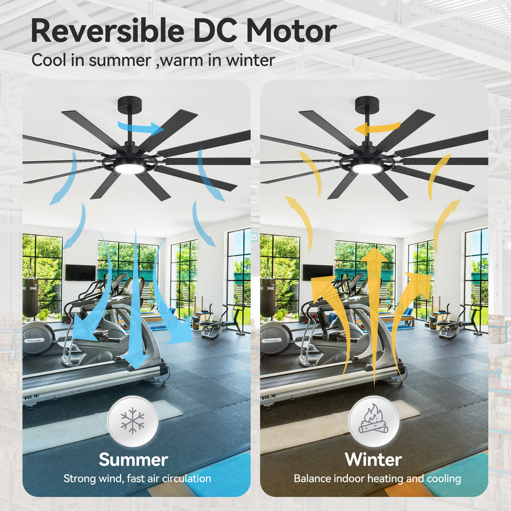 Breezary 72"/80" 10-Blade Silent DC Motor Industrial Ceiling Fan with 3-CCT LED Light (Multi-Size)