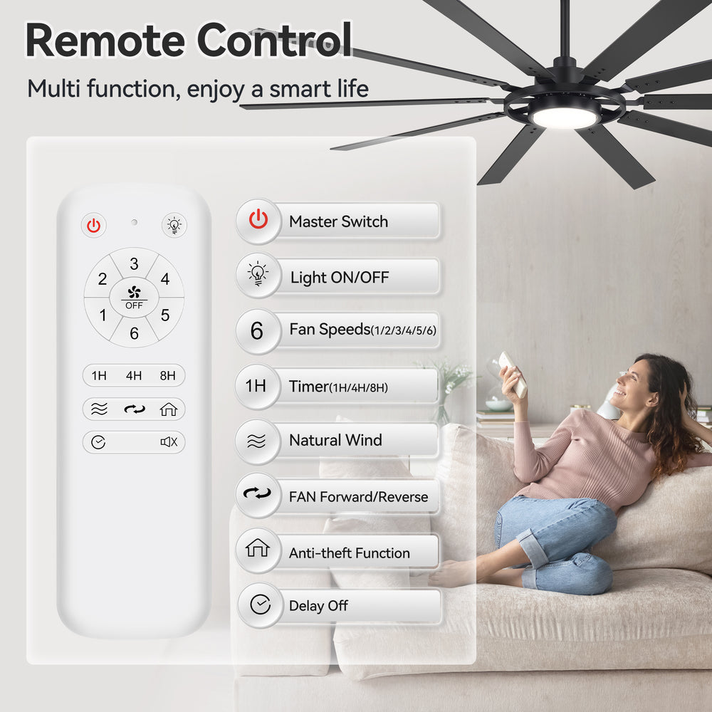 Breezary 72"/80" 10-Blade Silent DC Motor Industrial Ceiling Fan with 3-CCT LED Light (Multi-Size)