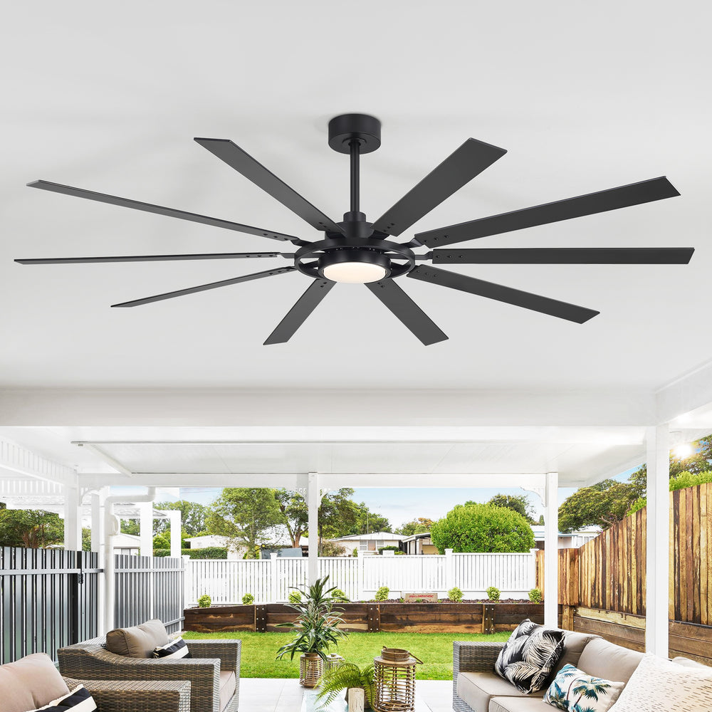 Breezary 72"/80" 10-Blade Silent DC Motor Industrial Ceiling Fan with 3-CCT LED Light (Multi-Size)