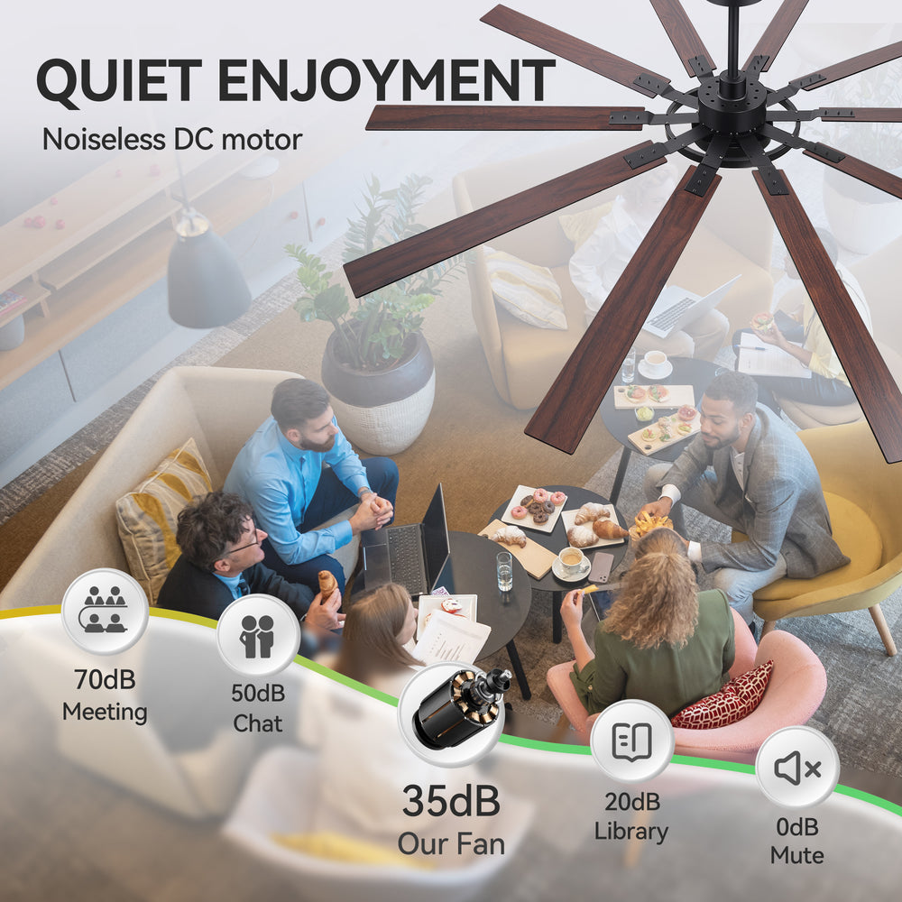 Breezary 72"/80" 10-Blade Silent DC Motor Industrial Ceiling Fan with 3-CCT LED Light (Multi-Size)