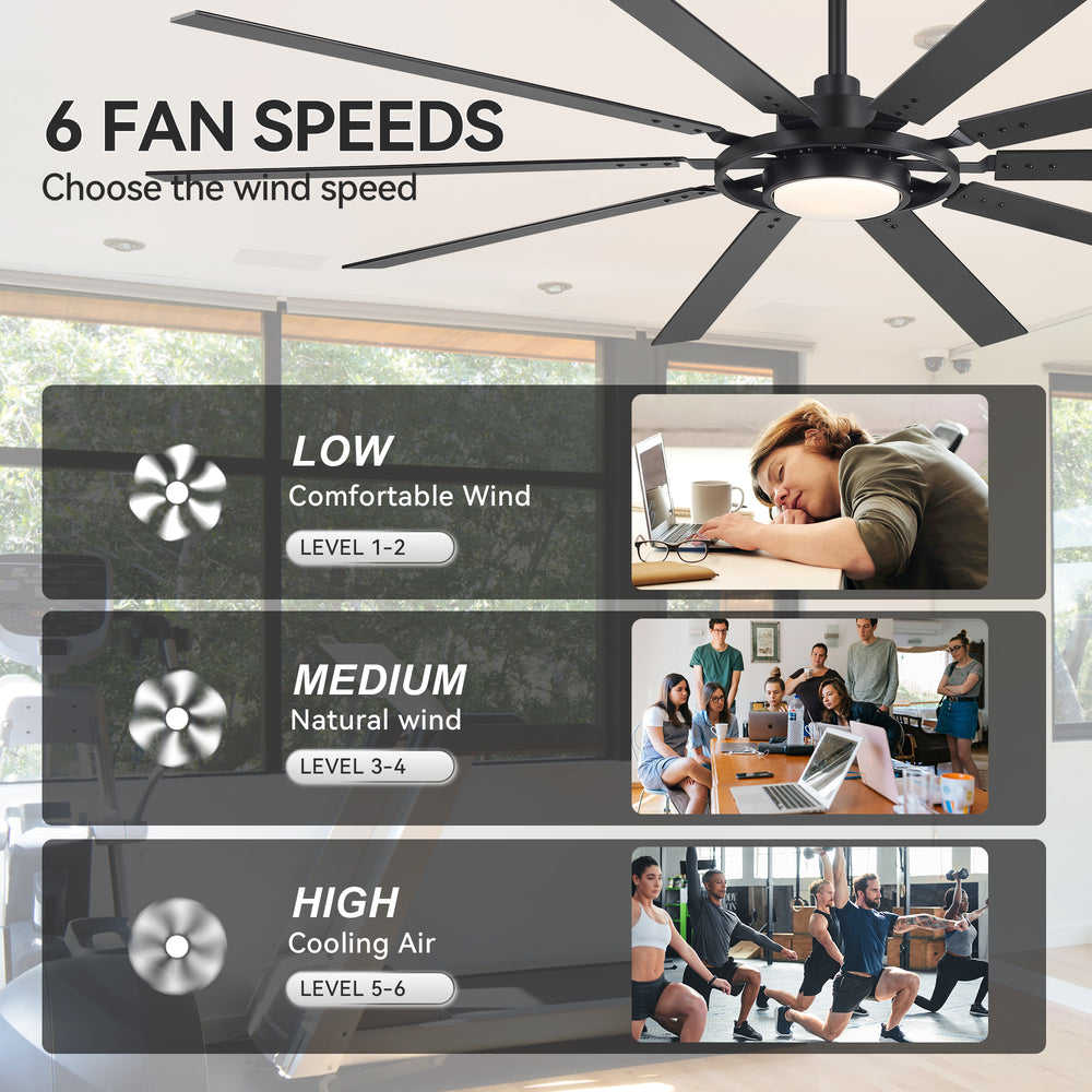 Breezary 72"/80" 10-Blade Silent DC Motor Industrial Ceiling Fan with 3-CCT LED Light (Multi-Size)