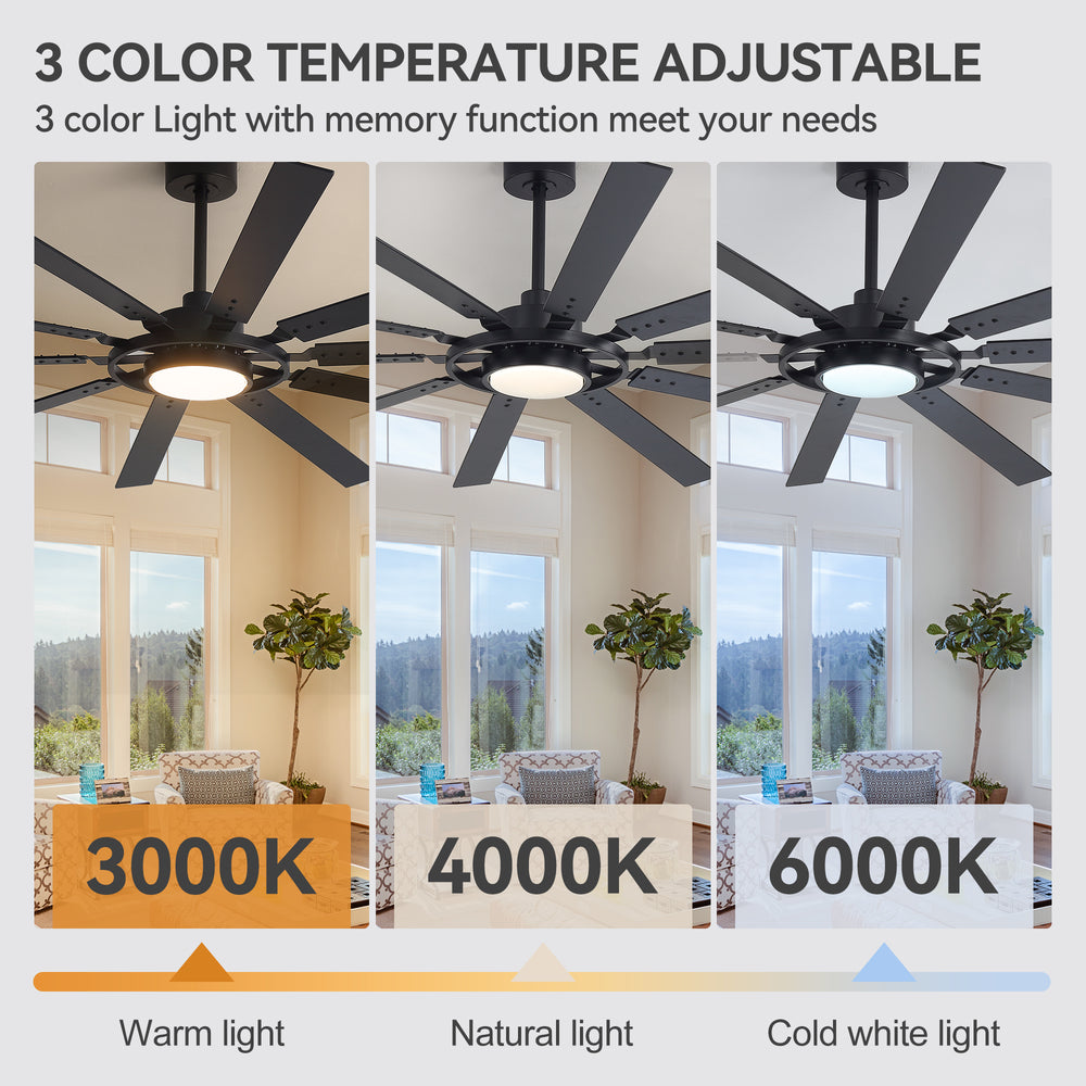 Breezary 72"/80" 10-Blade Silent DC Motor Industrial Ceiling Fan with 3-CCT LED Light (Multi-Size)