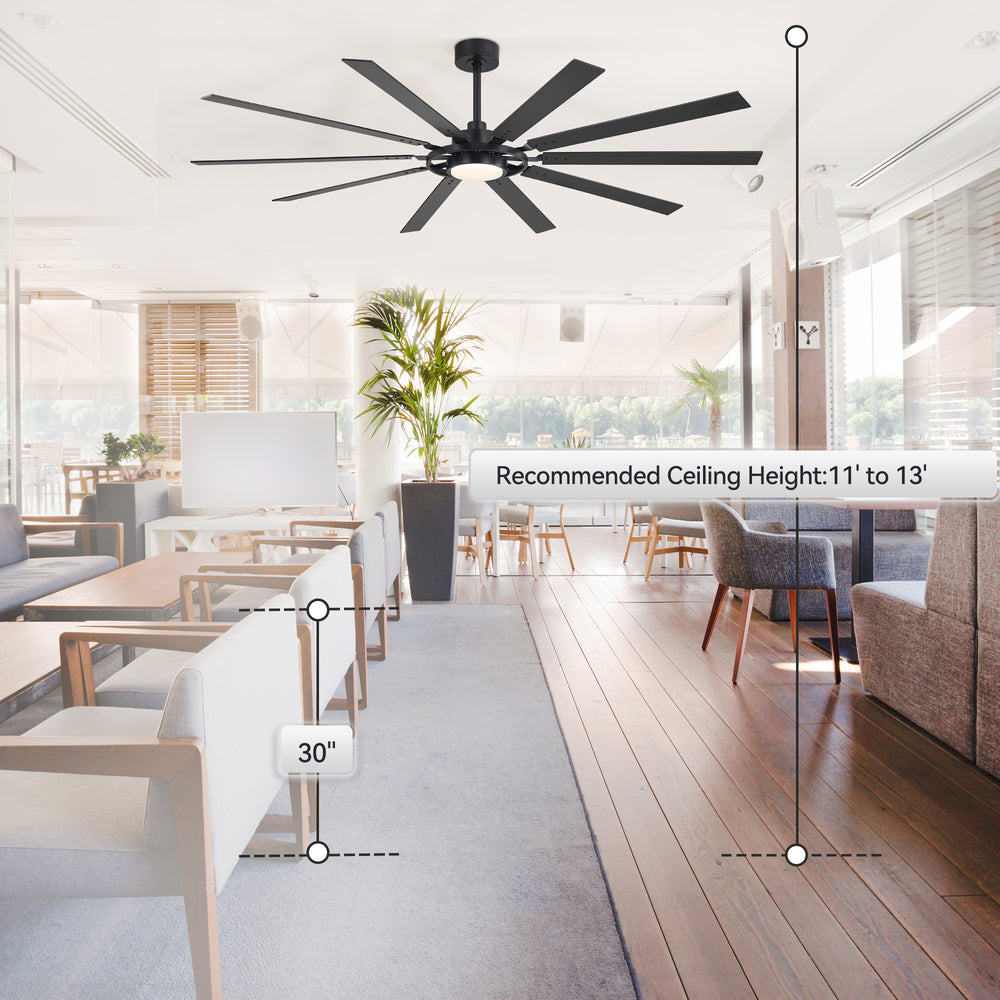 Breezary 72"/80" 10-Blade Silent DC Motor Industrial Ceiling Fan with 3-CCT LED Light (Multi-Size)