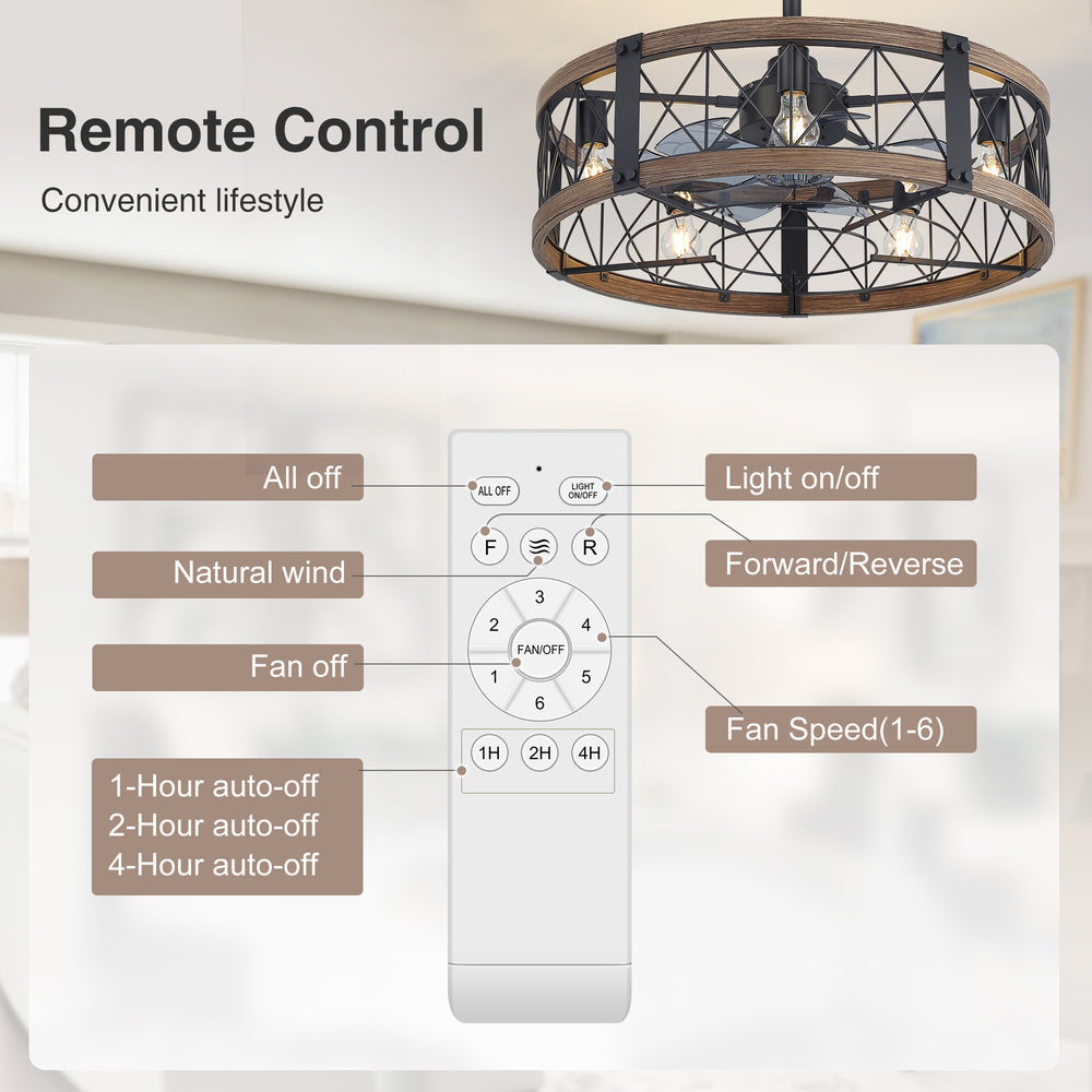 28-Inch Small Caged Ceiling Fan with Light, Quiet DC Motor, 7 ABS Blades, 6-Speed Reversible Remote Control, E26 Bulb Base (5-Light, Bulbs Not Included)