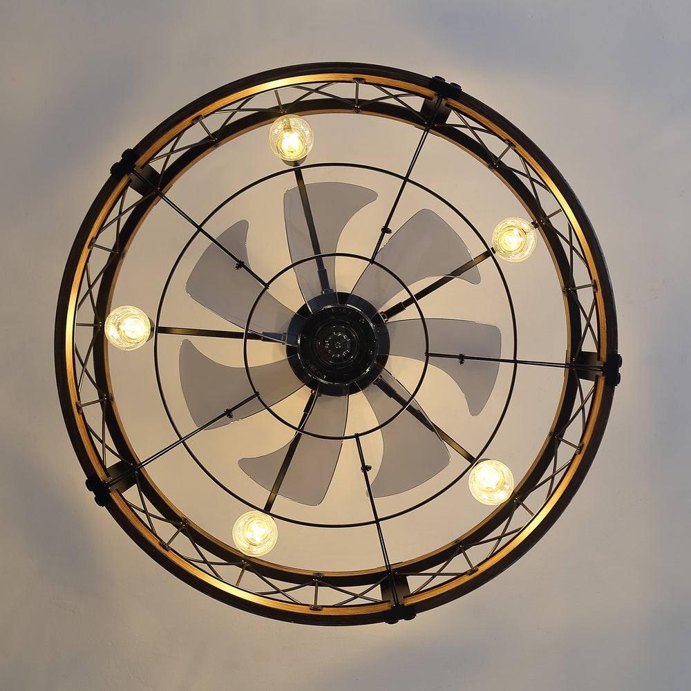 28-Inch Small Caged Ceiling Fan with Light, Quiet DC Motor, 7 ABS Blades, 6-Speed Reversible Remote Control, E26 Bulb Base (5-Light, Bulbs Not Included)