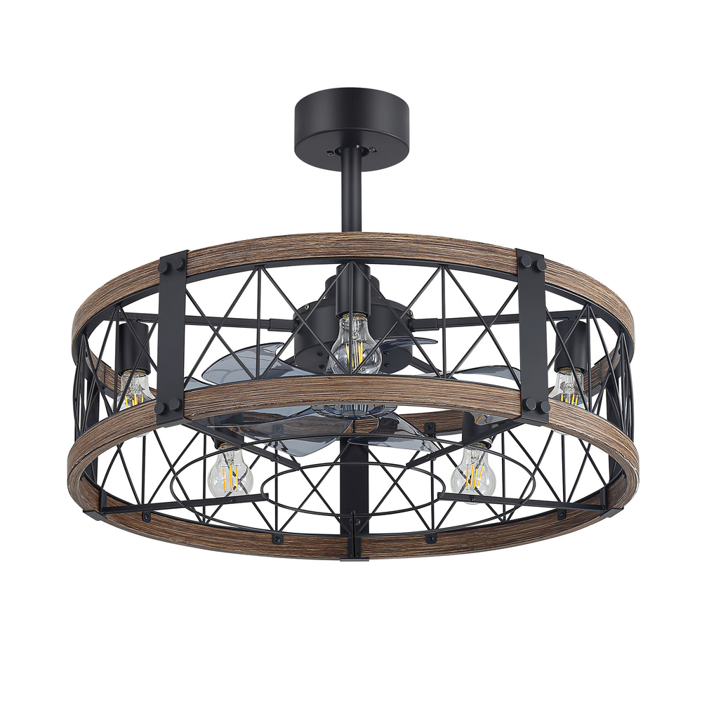 28-Inch Small Caged Ceiling Fan with Light, Quiet DC Motor, 7 ABS Blades, 6-Speed Reversible Remote Control, E26 Bulb Base (5-Light, Bulbs Not Included)
