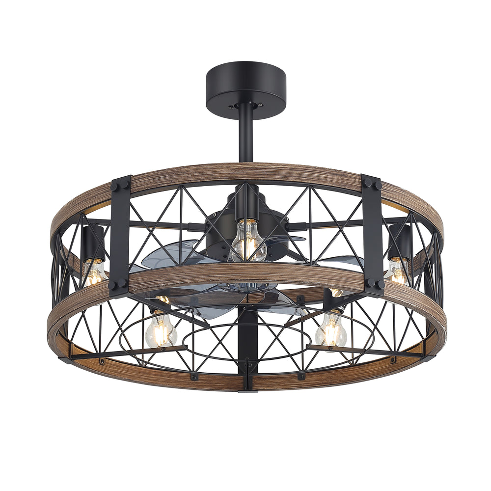 28-Inch Small Caged Ceiling Fan with Light, Quiet DC Motor, 7 ABS Blades, 6-Speed Reversible Remote Control, E26 Bulb Base (5-Light, Bulbs Not Included)