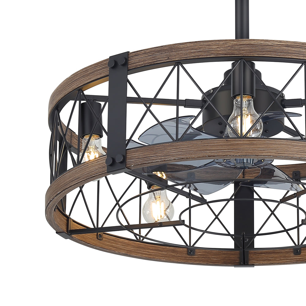 28-Inch Small Caged Ceiling Fan with Light, Quiet DC Motor, 7 ABS Blades, 6-Speed Reversible Remote Control, E26 Bulb Base (5-Light, Bulbs Not Included)
