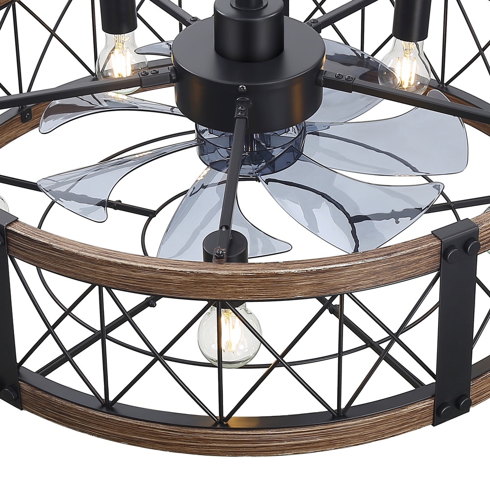 28-Inch Small Caged Ceiling Fan with Light, Quiet DC Motor, 7 ABS Blades, 6-Speed Reversible Remote Control, E26 Bulb Base (5-Light, Bulbs Not Included)