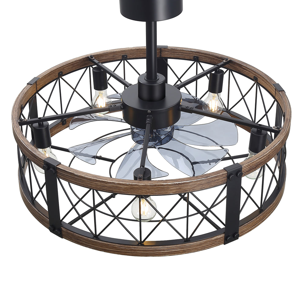 28-Inch Small Caged Ceiling Fan with Light, Quiet DC Motor, 7 ABS Blades, 6-Speed Reversible Remote Control, E26 Bulb Base (5-Light, Bulbs Not Included)