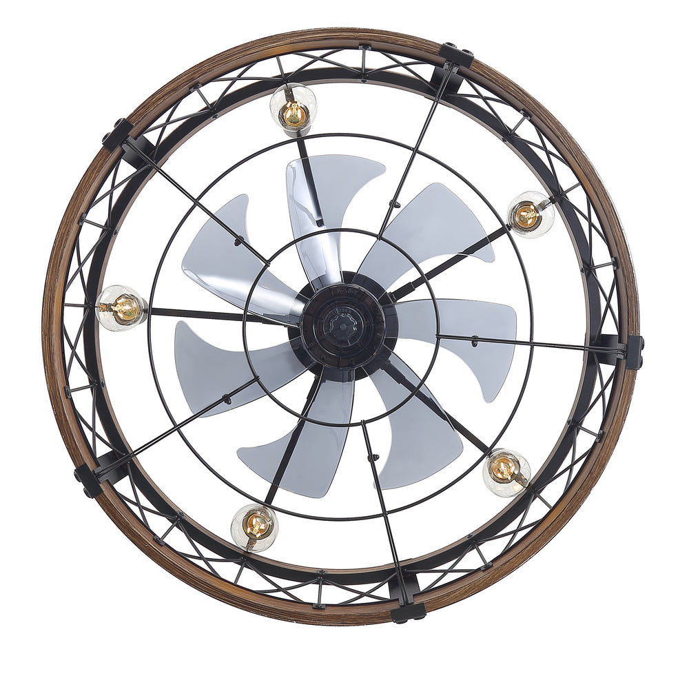 28-Inch Small Caged Ceiling Fan with Light, Quiet DC Motor, 7 ABS Blades, 6-Speed Reversible Remote Control, E26 Bulb Base (5-Light, Bulbs Not Included)