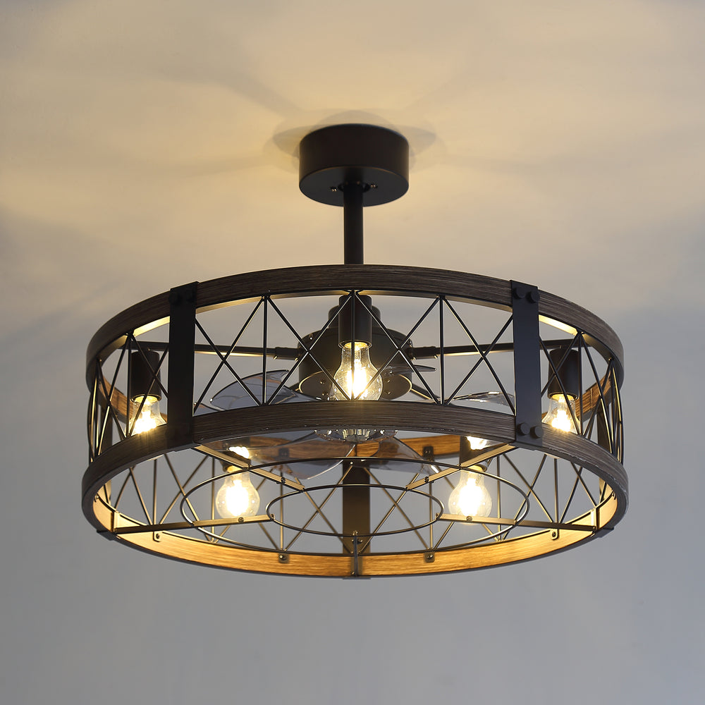28-Inch Small Caged Ceiling Fan with Light, Quiet DC Motor, 7 ABS Blades, 6-Speed Reversible Remote Control, E26 Bulb Base (5-Light, Bulbs Not Included)
