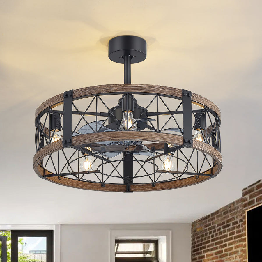 28-Inch Small Caged Ceiling Fan with Light, Quiet DC Motor, 7 ABS Blades, 6-Speed Reversible Remote Control, E26 Bulb Base (5-Light, Bulbs Not Included)