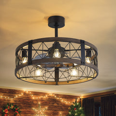 28-Inch Small Caged Ceiling Fan with Light, Quiet DC Motor, 7 ABS Blades, 6-Speed Reversible Remote Control, E26 Bulb Base (5-Light, Bulbs Not Included), Includes 5" & 10" Downrods, Indoor Ceiling Fan for Small Rooms