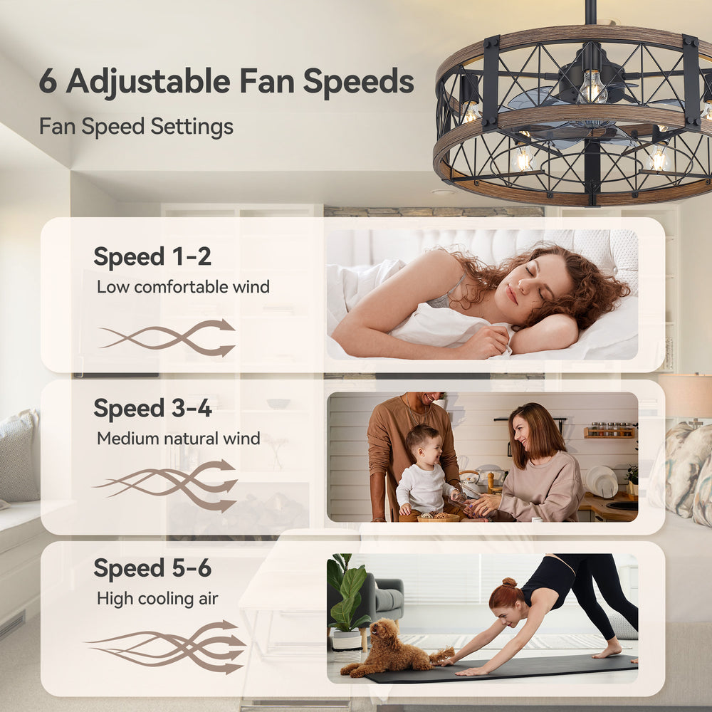 28-Inch Small Caged Ceiling Fan with Light, Quiet DC Motor, 7 ABS Blades, 6-Speed Reversible Remote Control, E26 Bulb Base (5-Light, Bulbs Not Included)
