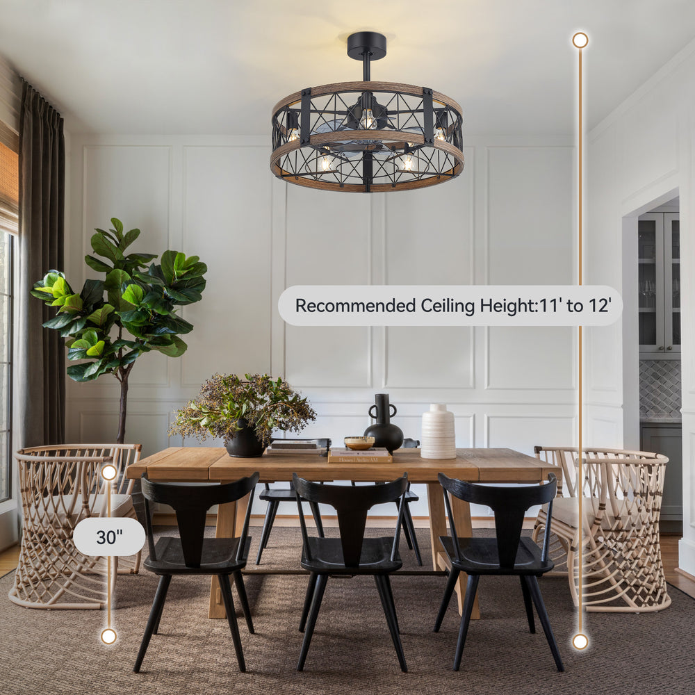 28-Inch Small Caged Ceiling Fan with Light, Quiet DC Motor, 7 ABS Blades, 6-Speed Reversible Remote Control, E26 Bulb Base (5-Light, Bulbs Not Included)