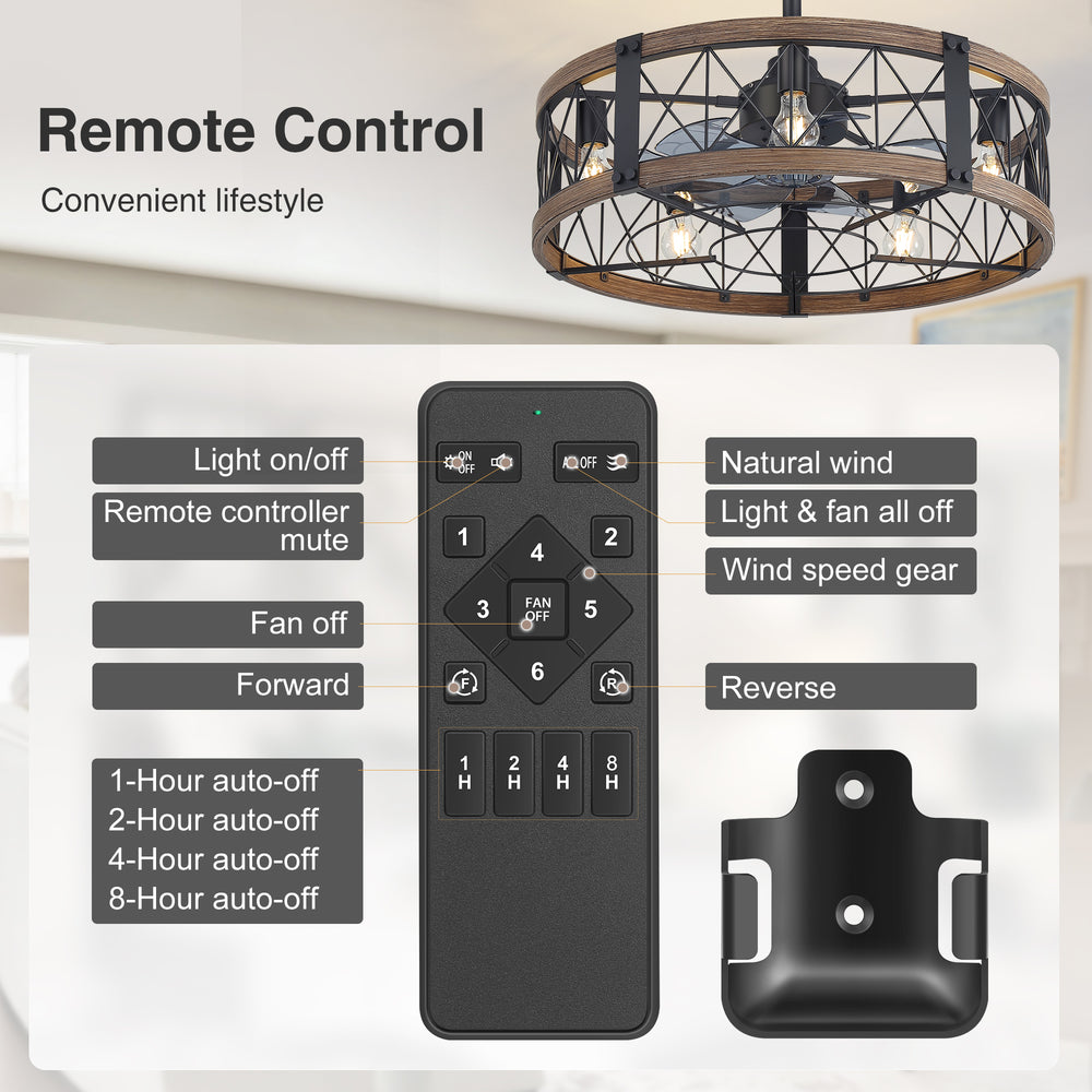 28-Inch Small Caged Ceiling Fan with Light, Quiet DC Motor, 7 ABS Blades, 6-Speed Reversible Remote Control, E26 Bulb Base (5-Light, Bulbs Not Included)
