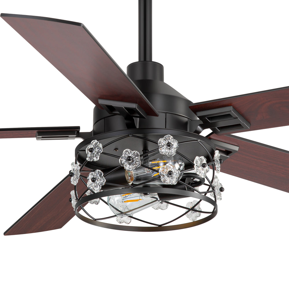 52-Inch Floral Glass Cage Ceiling Fan with Light and Remote – 5 Reversible Dual-Finish Blades, Quiet Energy-Saving DC Motor with 6 Speeds & Reversible Airflow, Includes 5" & 10" Downrods