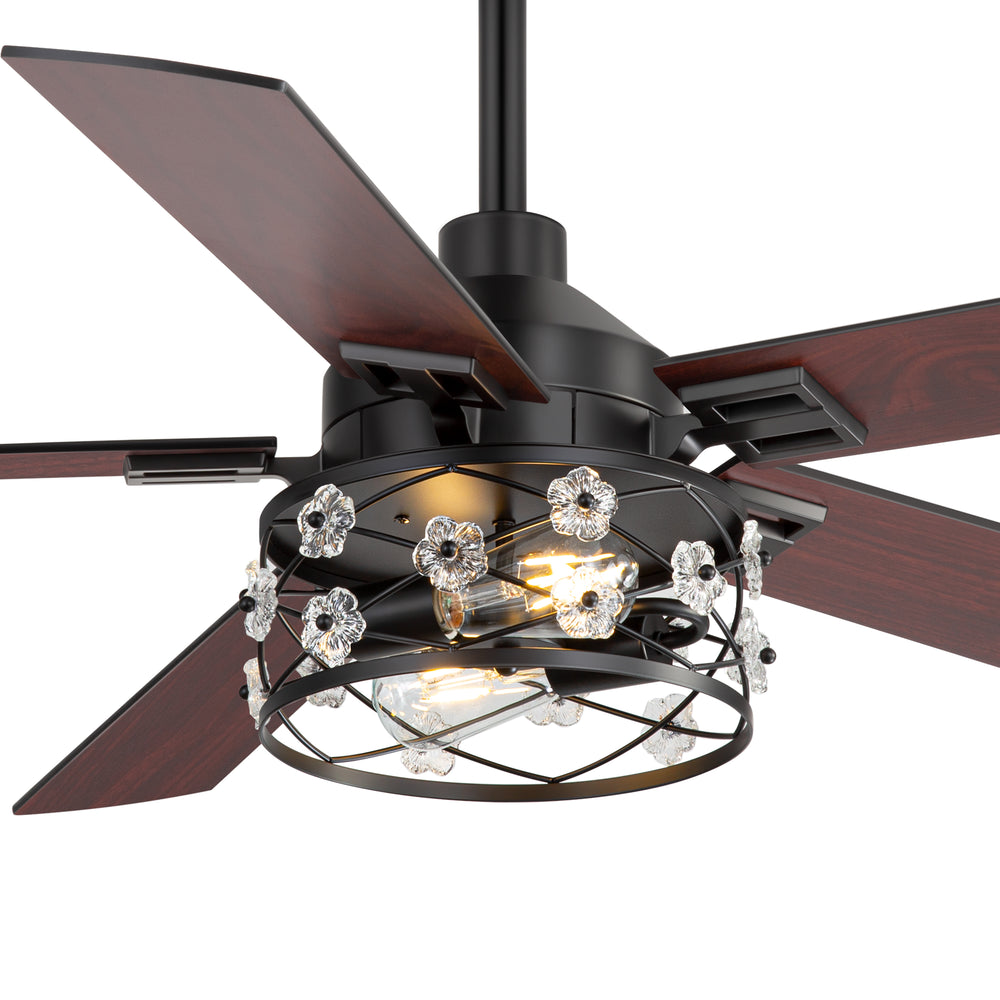 52-Inch Floral Glass Cage Ceiling Fan with Light and Remote – 5 Reversible Dual-Finish Blades, Quiet Energy-Saving DC Motor with 6 Speeds & Reversible Airflow, Includes 5" & 10" Downrods
