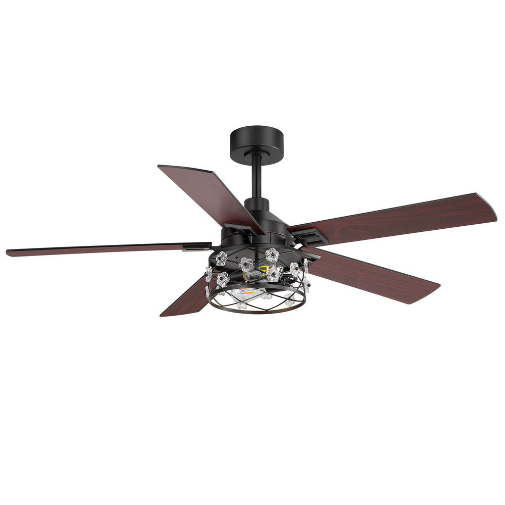 52-Inch Floral Glass Cage Ceiling Fan with Light and Remote – 5 Reversible Dual-Finish Blades, Quiet Energy-Saving DC Motor with 6 Speeds & Reversible Airflow, Includes 5" & 10" Downrods