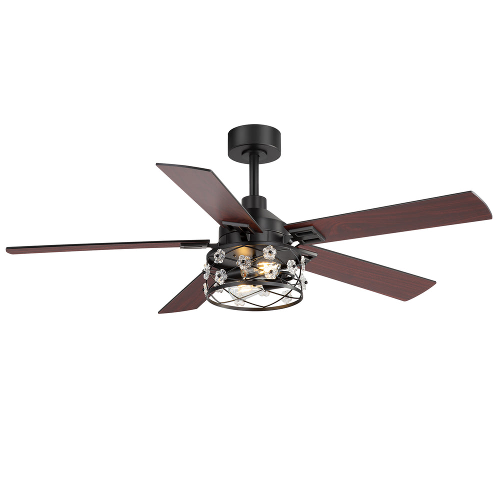 52-Inch Floral Glass Cage Ceiling Fan with Light and Remote – 5 Reversible Dual-Finish Blades, Quiet Energy-Saving DC Motor with 6 Speeds & Reversible Airflow, Includes 5" & 10" Downrods