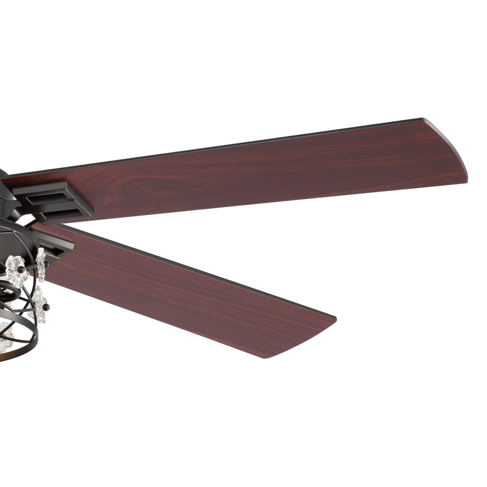 52-Inch Floral Glass Cage Ceiling Fan with Light and Remote – 5 Reversible Dual-Finish Blades, Quiet Energy-Saving DC Motor with 6 Speeds & Reversible Airflow, Includes 5" & 10" Downrods