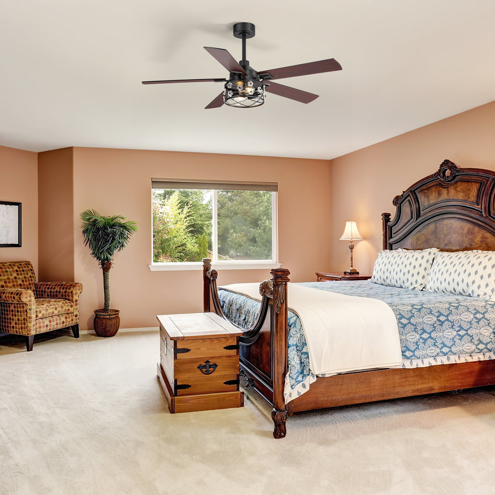 52-Inch Floral Glass Cage Ceiling Fan with Light and Remote – 5 Reversible Dual-Finish Blades, Quiet Energy-Saving DC Motor with 6 Speeds & Reversible Airflow, Includes 5" & 10" Downrods