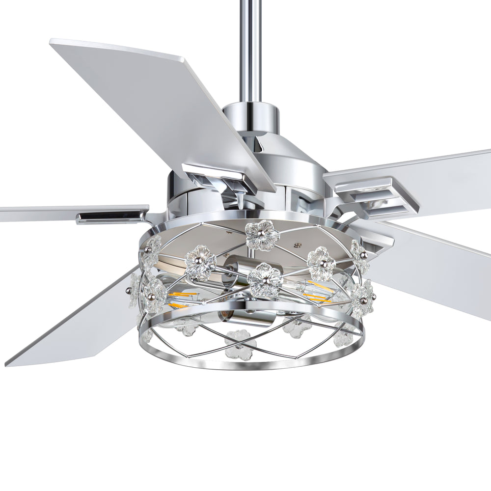 52-Inch Floral Glass Cage Ceiling Fan with Light and Remote – 5 Reversible Dual-Finish Blades, Quiet Energy-Saving DC Motor with 6 Speeds & Reversible Airflow, Includes 5" & 10" Downrods