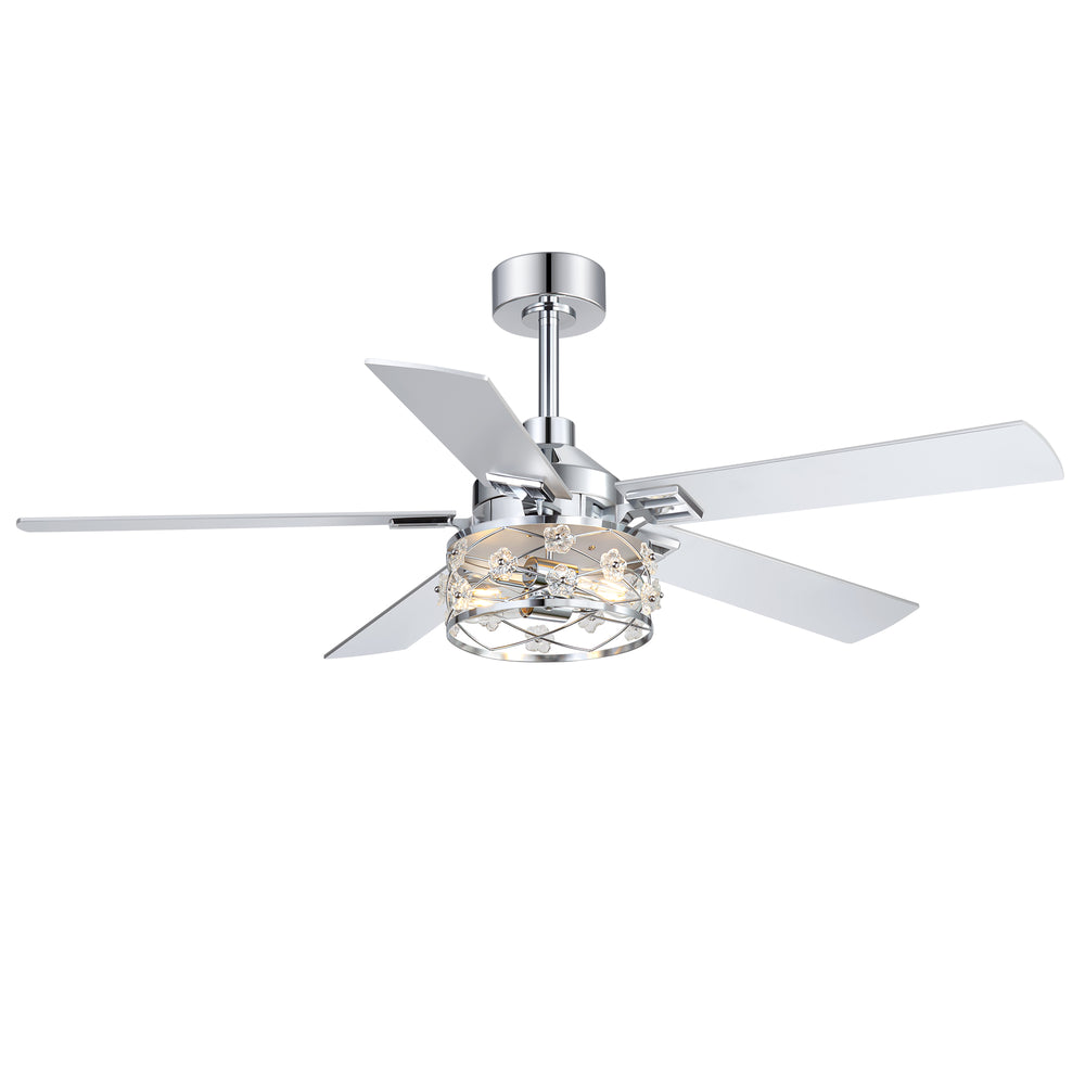 52-Inch Floral Glass Cage Ceiling Fan with Light and Remote – 5 Reversible Dual-Finish Blades, Quiet Energy-Saving DC Motor with 6 Speeds & Reversible Airflow, Includes 5" & 10" Downrods