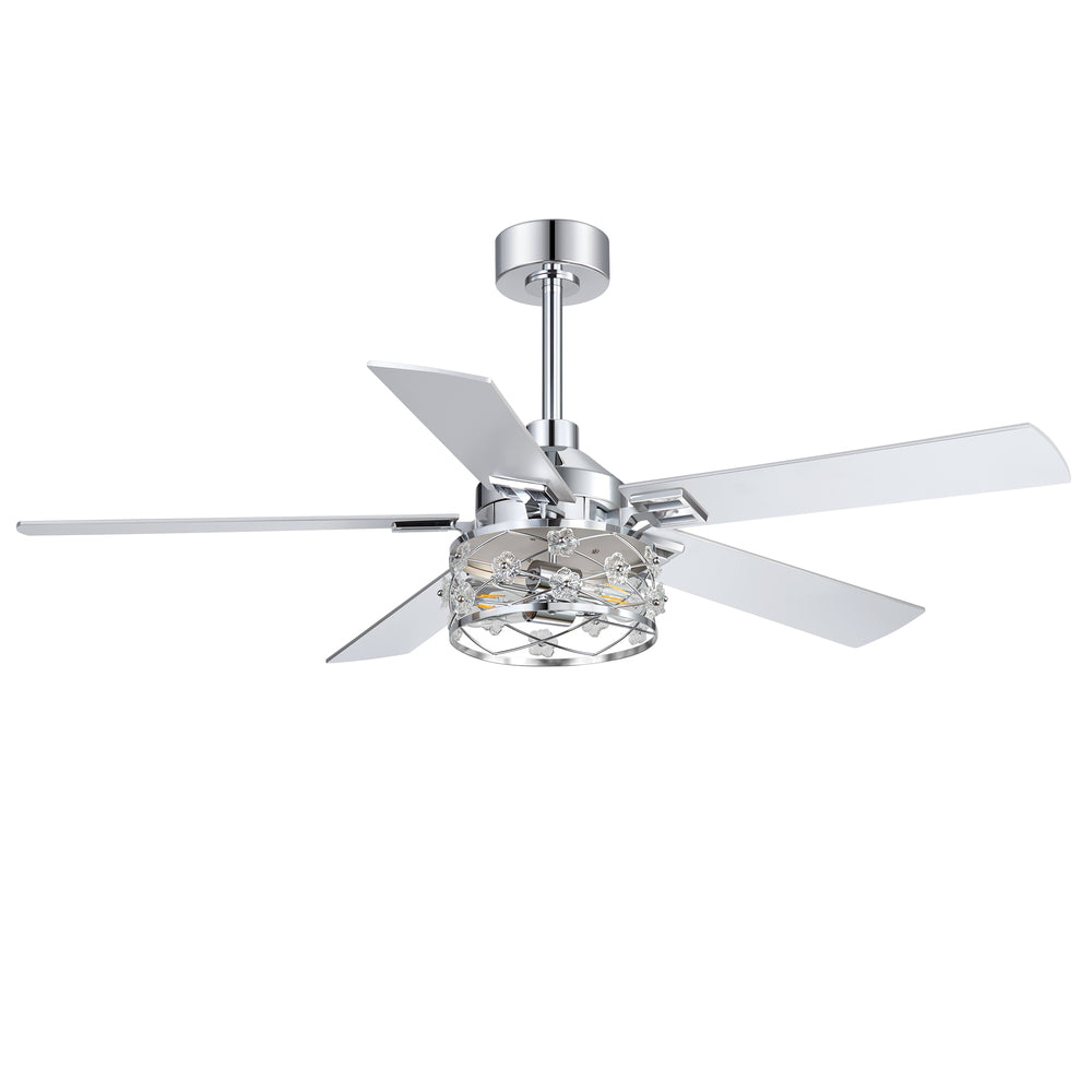 52-Inch Floral Glass Cage Ceiling Fan with Light and Remote – 5 Reversible Dual-Finish Blades, Quiet Energy-Saving DC Motor with 6 Speeds & Reversible Airflow, Includes 5" & 10" Downrods