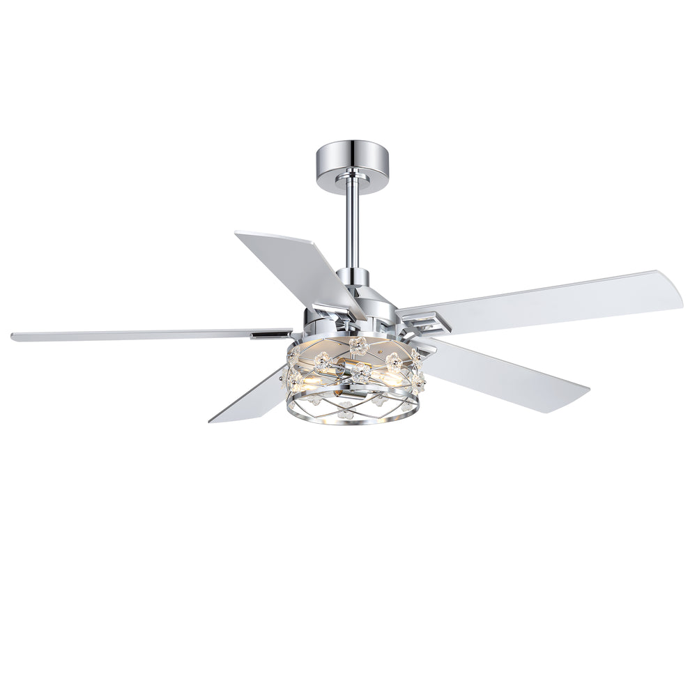 52-Inch Floral Glass Cage Ceiling Fan with Light and Remote – 5 Reversible Dual-Finish Blades, Quiet Energy-Saving DC Motor with 6 Speeds & Reversible Airflow, Includes 5" & 10" Downrods