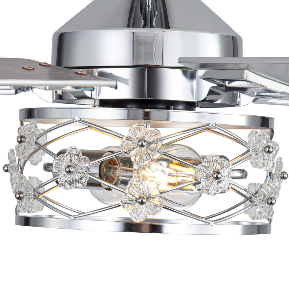 52-Inch Floral Glass Cage Ceiling Fan with Light and Remote – 5 Reversible Dual-Finish Blades, Quiet Energy-Saving DC Motor with 6 Speeds & Reversible Airflow, Includes 5" & 10" Downrods