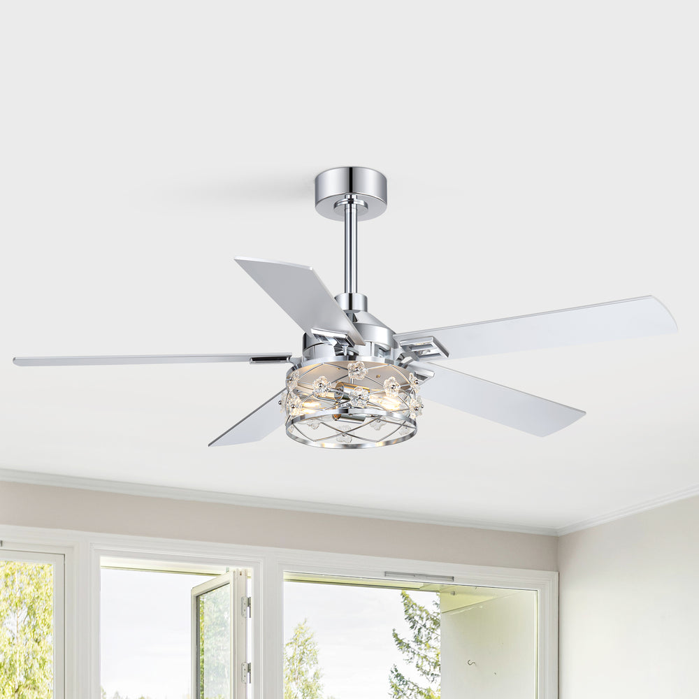 52-Inch Floral Glass Cage Ceiling Fan with Light and Remote – 5 Reversible Dual-Finish Blades, Quiet Energy-Saving DC Motor with 6 Speeds & Reversible Airflow, Includes 5" & 10" Downrods