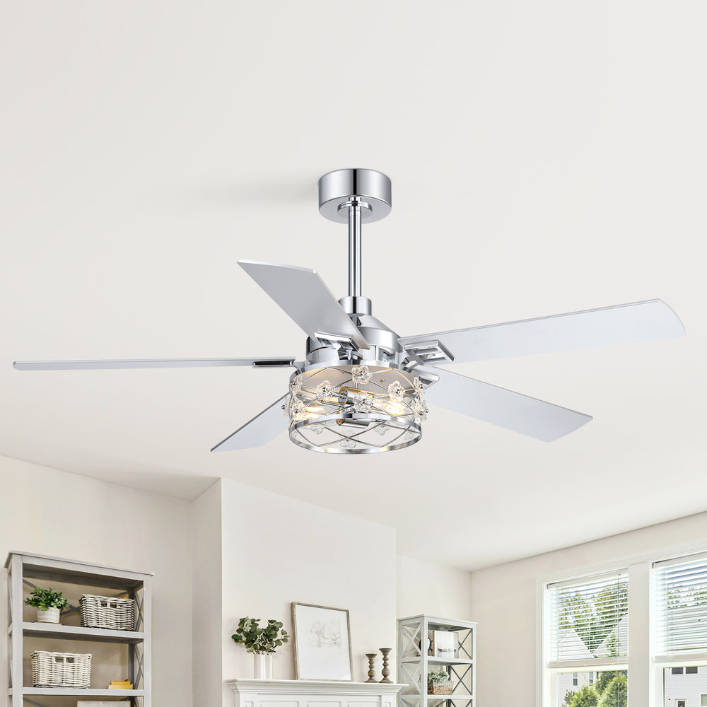 52-Inch Floral Glass Cage Ceiling Fan with Light and Remote – 5 Reversible Dual-Finish Blades, Quiet Energy-Saving DC Motor with 6 Speeds & Reversible Airflow, Includes 5" & 10" Downrods