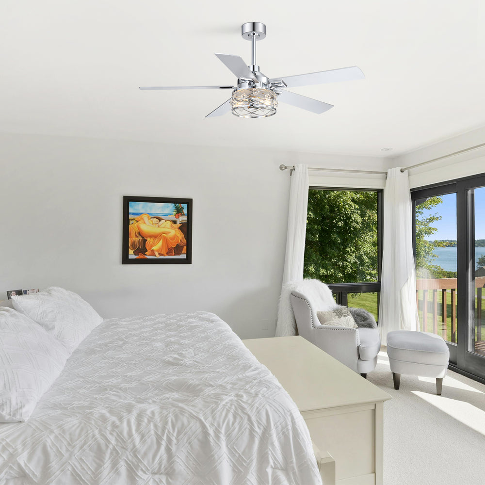 52-Inch Floral Glass Cage Ceiling Fan with Light and Remote – 5 Reversible Dual-Finish Blades, Quiet Energy-Saving DC Motor with 6 Speeds & Reversible Airflow, Includes 5" & 10" Downrods