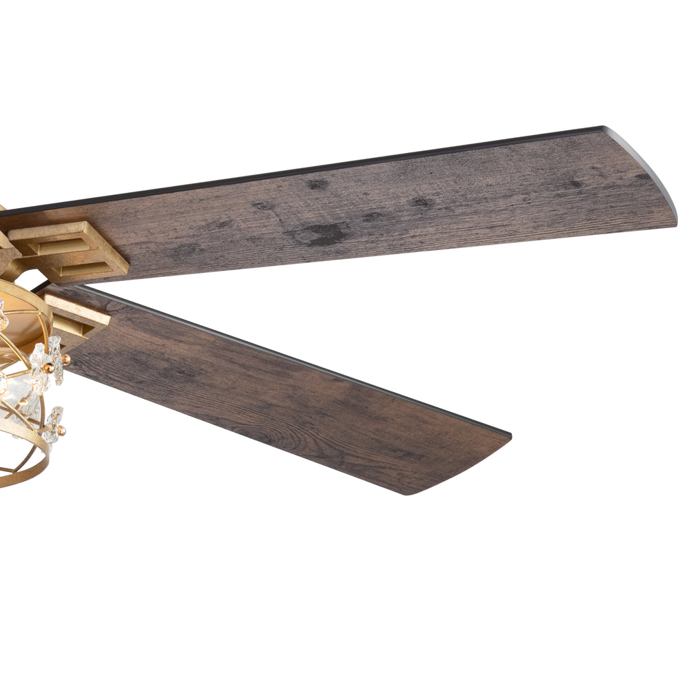 52-Inch Floral Glass Cage Ceiling Fan with Light and Remote – 5 Reversible Dual-Finish Blades, Quiet Energy-Saving DC Motor with 6 Speeds & Reversible Airflow, Includes 5" & 10" Downrods