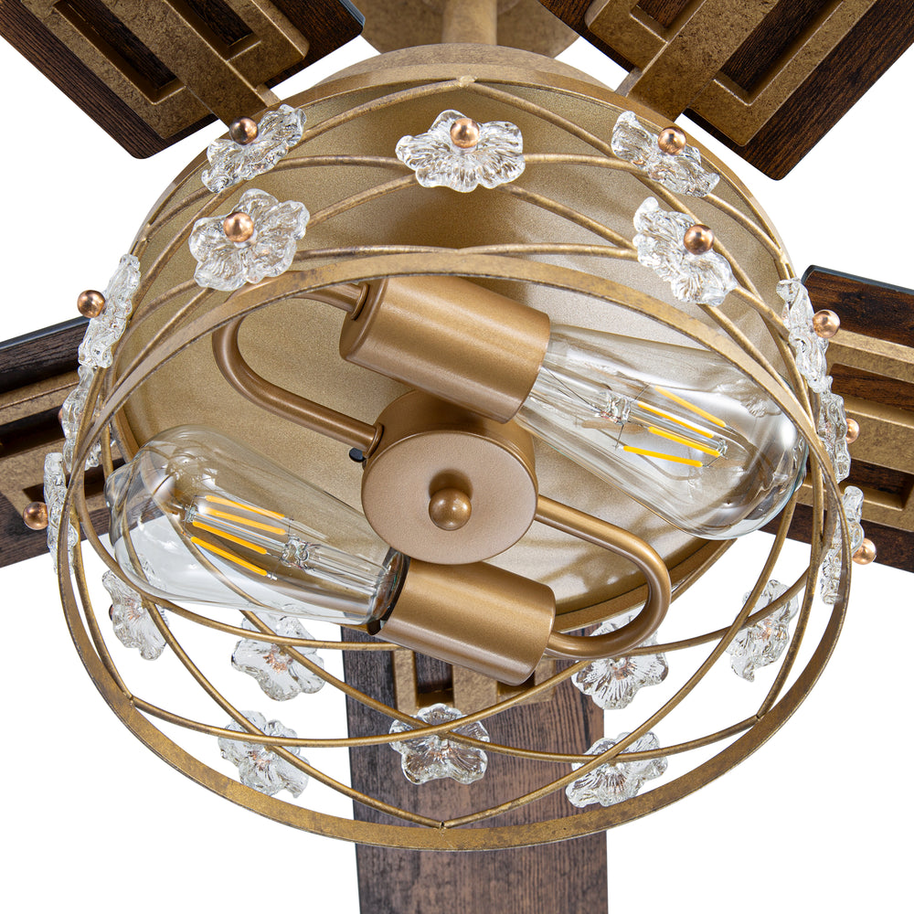 52-Inch Floral Glass Cage Ceiling Fan with Light and Remote – 5 Reversible Dual-Finish Blades, Quiet Energy-Saving DC Motor with 6 Speeds & Reversible Airflow, Includes 5" & 10" Downrods