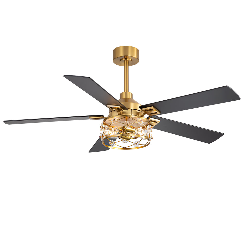 52-Inch Floral Glass Cage Ceiling Fan with Light and Remote – 5 Reversible Dual-Finish Blades, Quiet Energy-Saving DC Motor with 6 Speeds & Reversible Airflow, Includes 5" & 10" Downrods